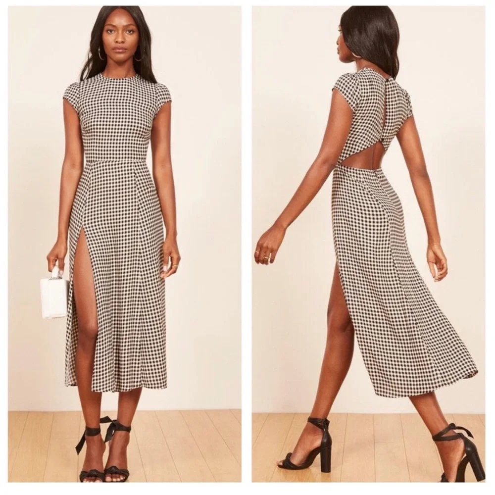 Reformation Black and White Gingham Midi Dress - Picture 1 of 4